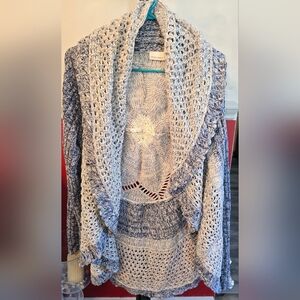 Womens Tribal Jeans Sweater Wide Collar Open Front Beautiful Pattern Size XL